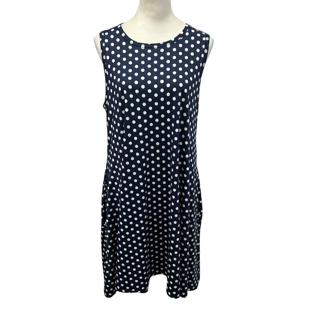 Retro Prep Polka Dot‎ Sleeveless Dress Honey Lace Navy White Modern Vintage M